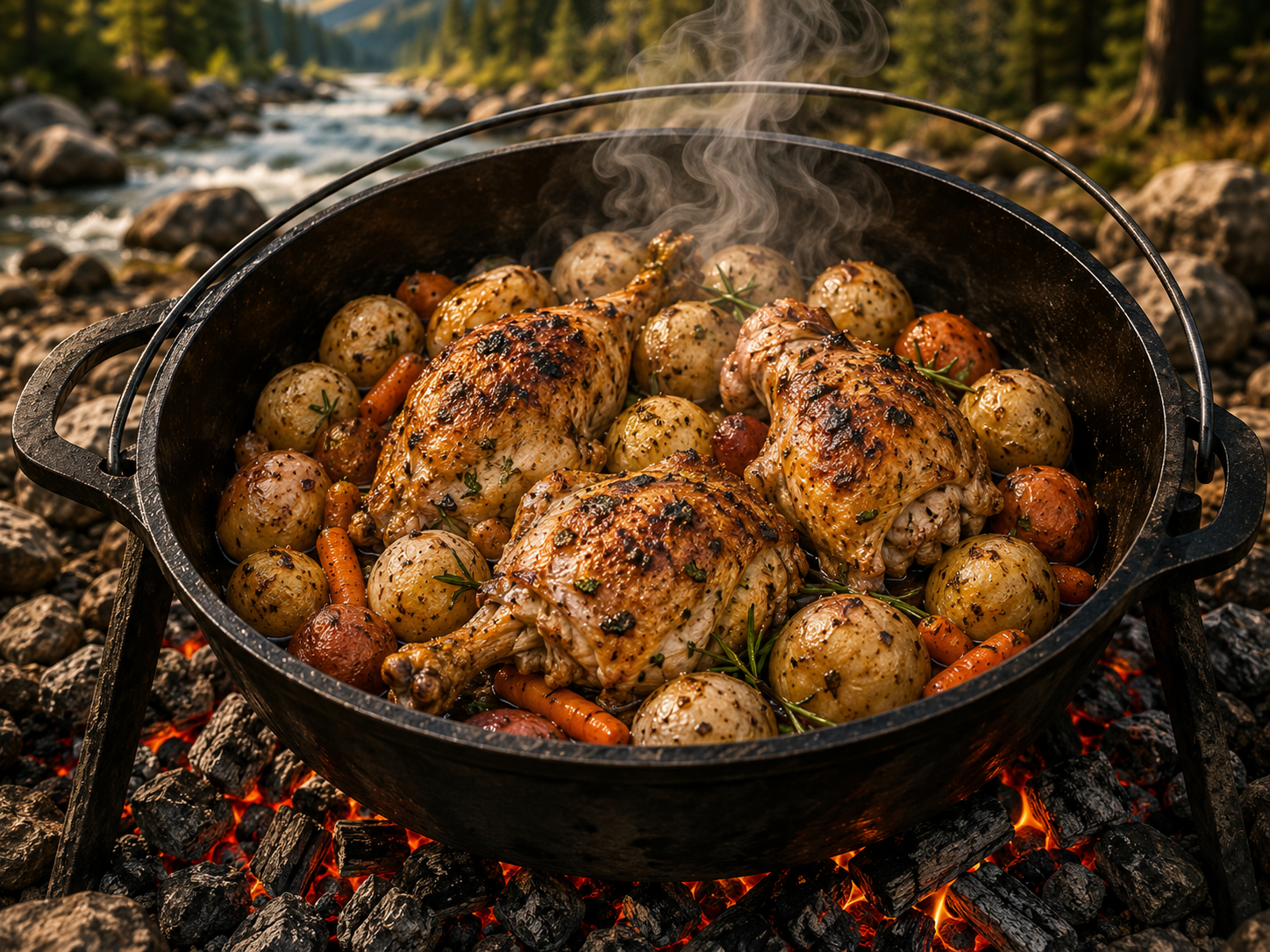 Dutch Oven Campfire Chicken and Potatoes