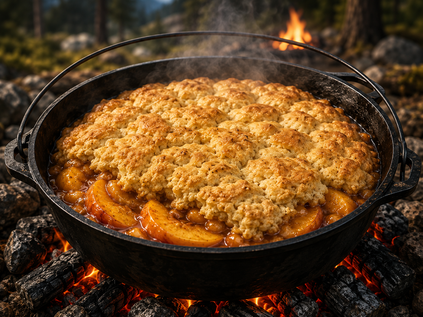 Dutch Oven Peach Dump Cake