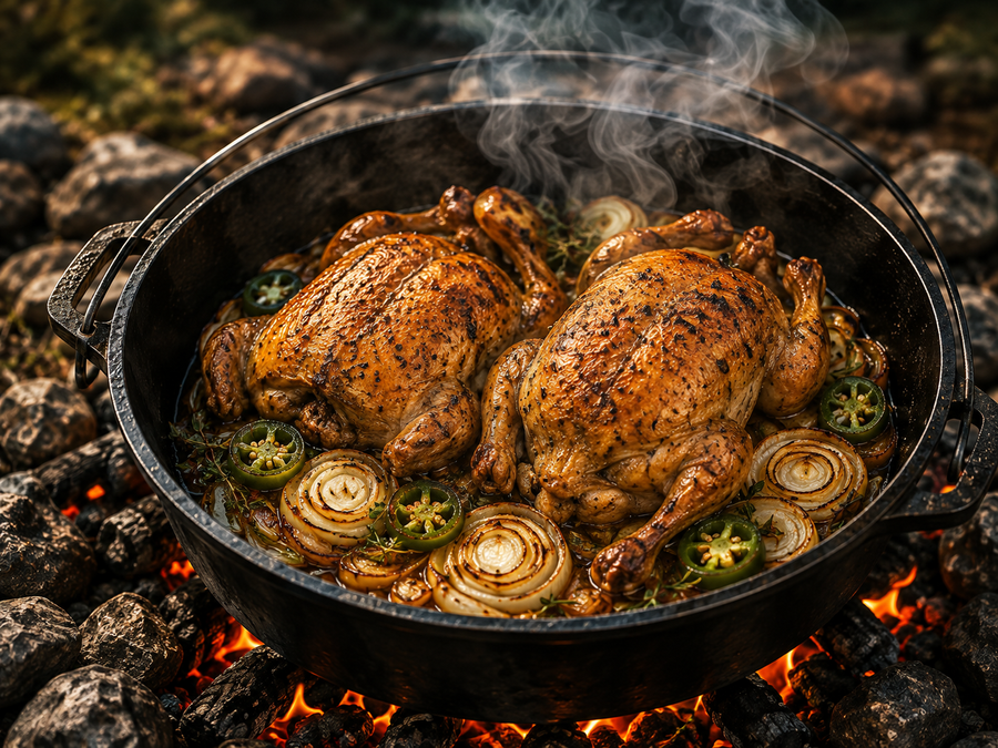 Dutch Oven Stuffed Cornish Game Hens