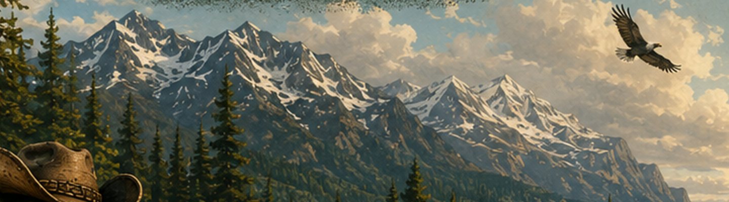 Painted mountain peaks rising over the treeline